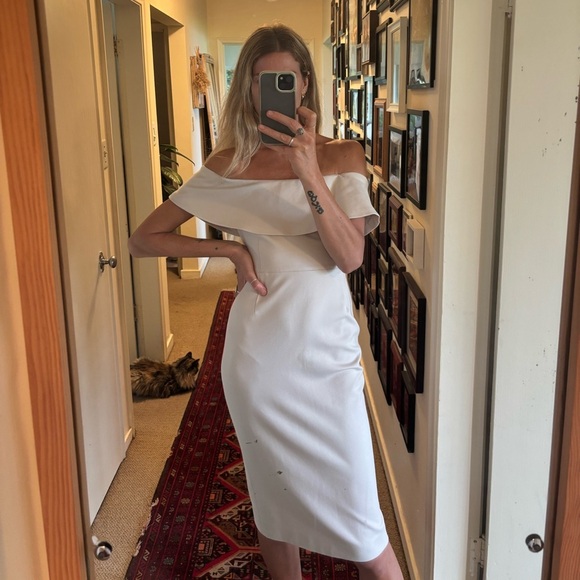 Babaton Aritzia Ruslan Cream Bardot Off Shoulder Bodycon Contour Midi Dress - Picture 10 of 17